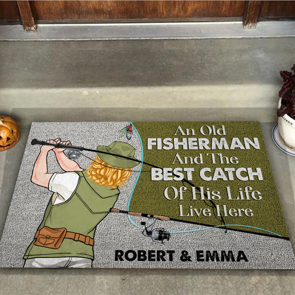 An Old Fisherman And The Best Catch Of His Life - Personalized Fishing Doormat