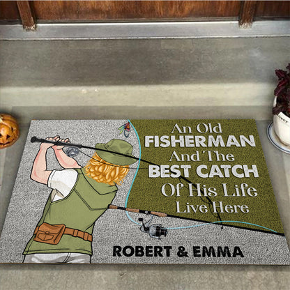 An Old Fisherman And The Best Catch Of His Life - Personalized Fishing Doormat