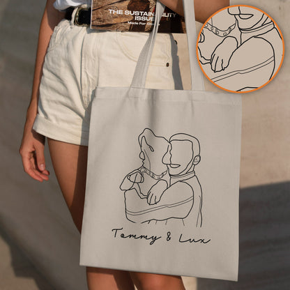 Custom Photo Line Art - Personalized Dog Embroidered Tote Bag