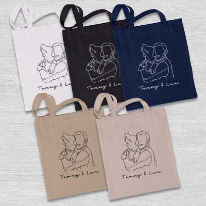 Custom Photo Line Art - Personalized Dog Embroidered Tote Bag