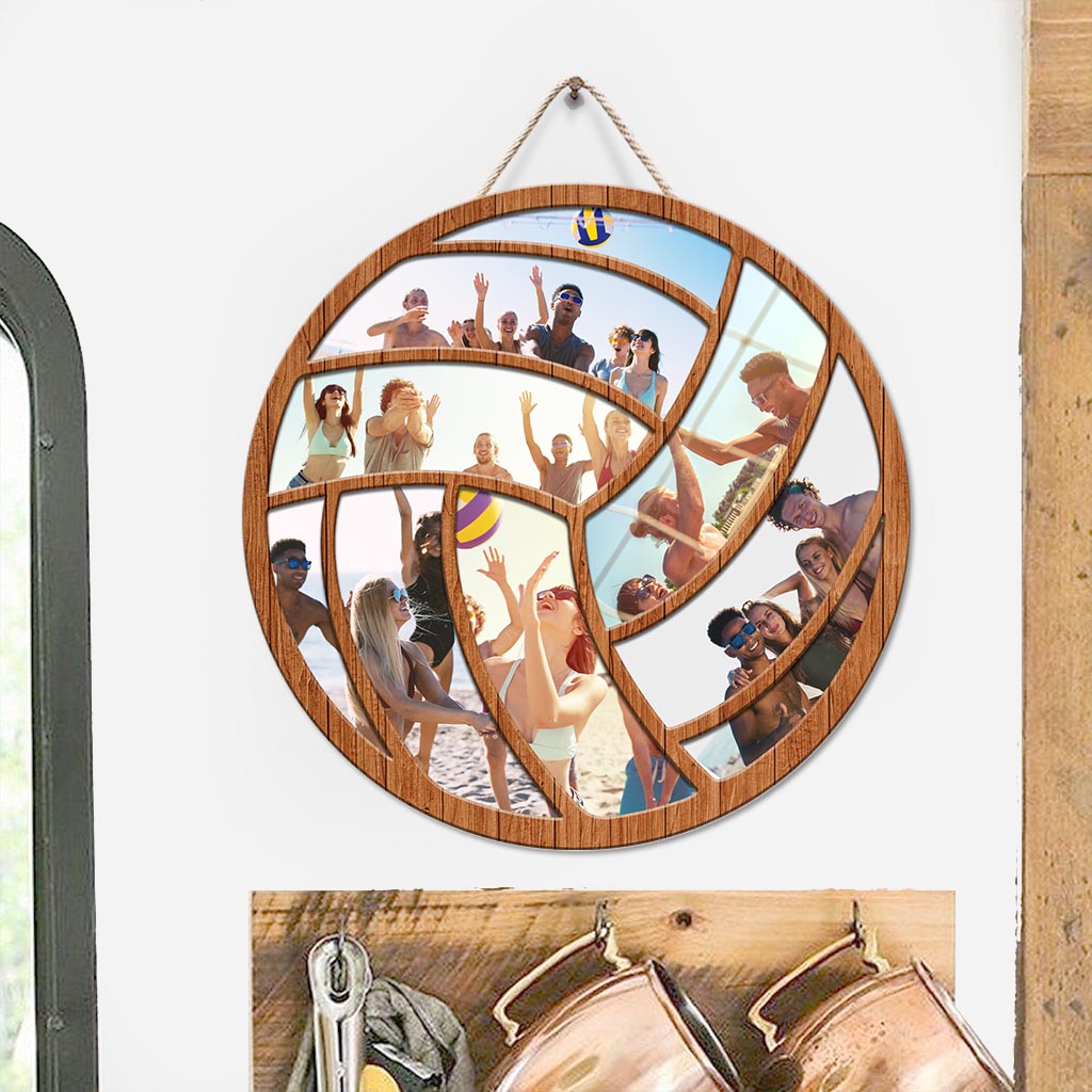 Volleyball Player Gift Photo Collage - Personalized Volleyball Round Wood Sign