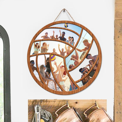 Volleyball Player Gift Photo Collage - Personalized Volleyball Round Wood Sign
