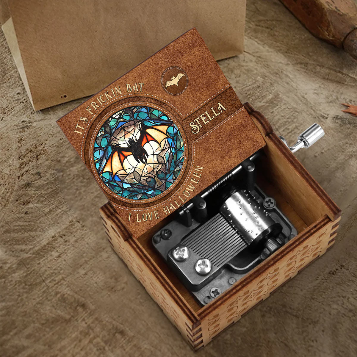 It's Frickin' Bat I Love Halloween - Personalized Witch Hand Crank Music Box