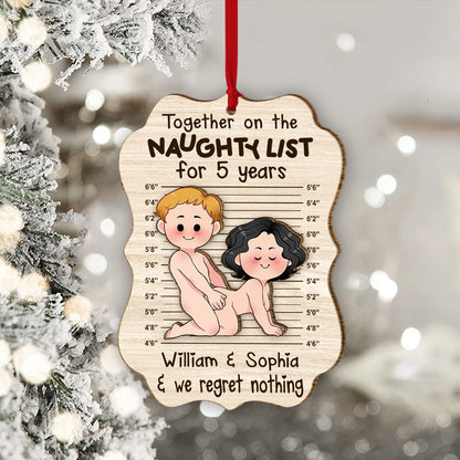 Together On The Naughty List - Personalized Couple 2 Layered Piece Ornament