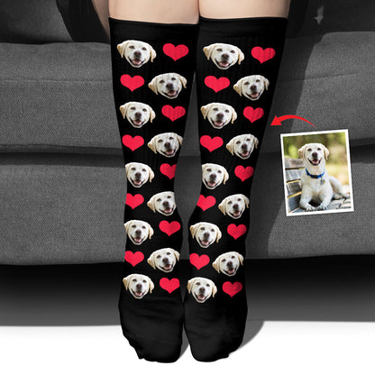 Custom Face Heart Pattern - Personalized Dog Socks