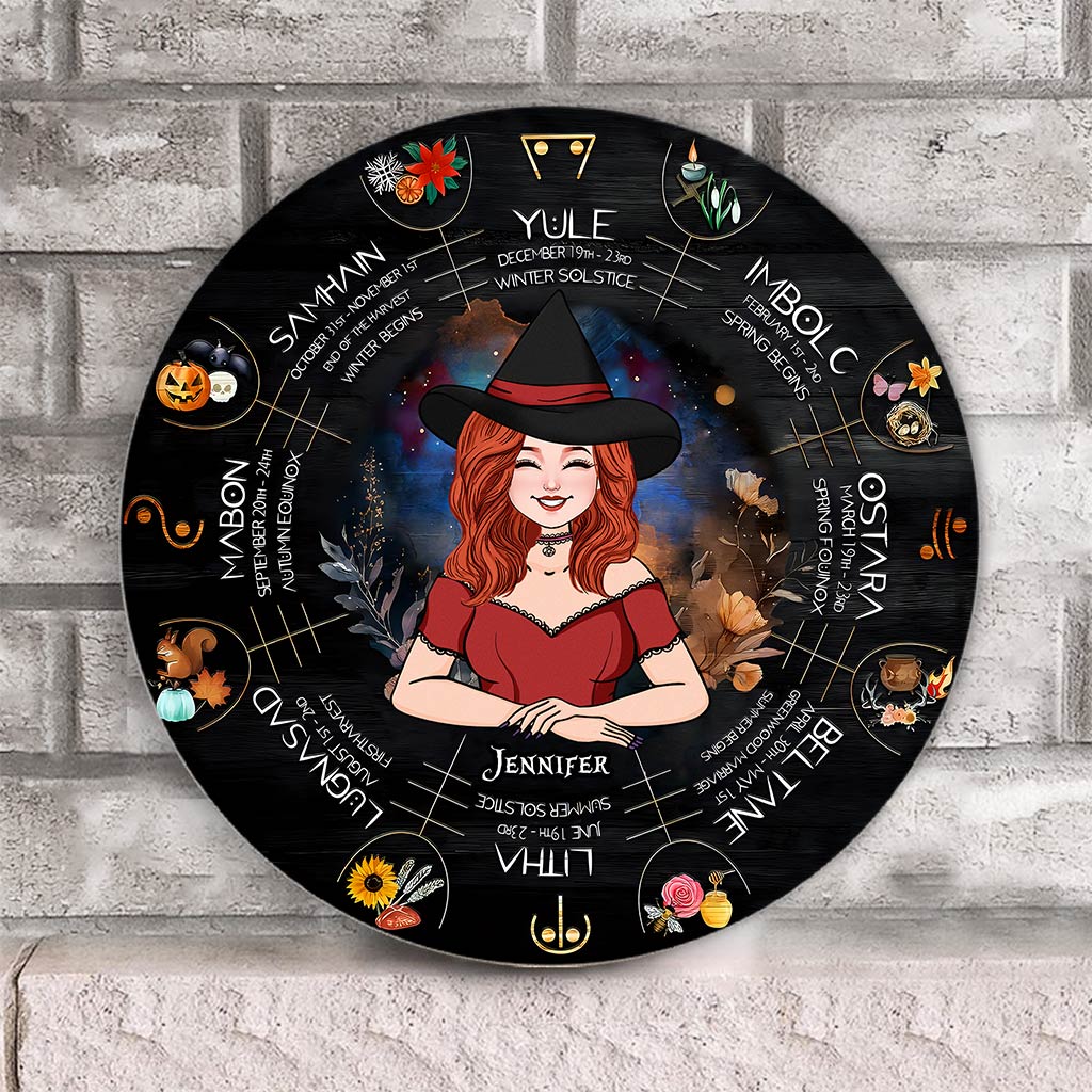 Wheel Of The Year - Personalized Witch Round Wood Sign