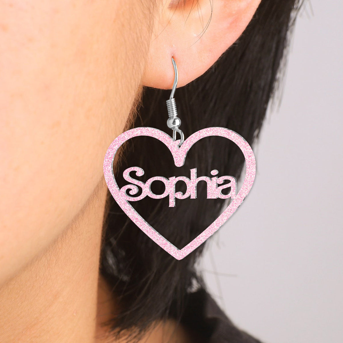 Pink Glitter Custom Name - Personalized Earrings