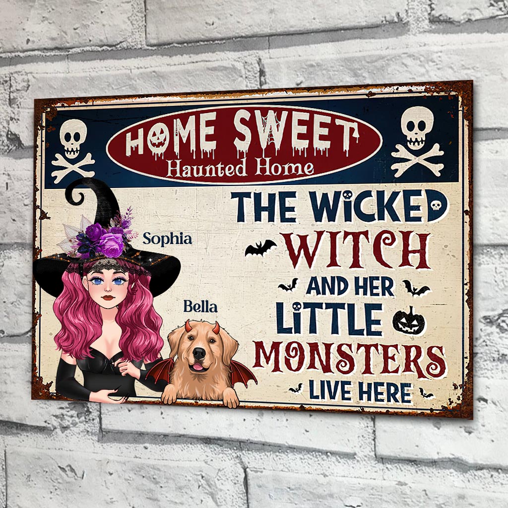The Wicked Witch And Her Little Monsters Live Here - Personalized Witch Rectangle Metal Sign