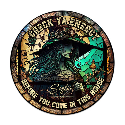 Check Ya Energy - Personalized Witch Round Wood Sign