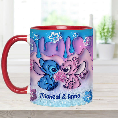 Blue & Pink Ohana Kissing - Personalized Ohana Accent Mug