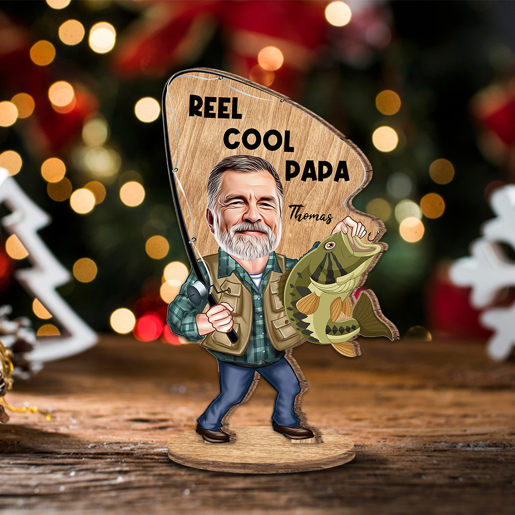 Reel Cool - Fishing gift for dad, him, husband, grandpa - Personalized Freestanding Wood Plaque