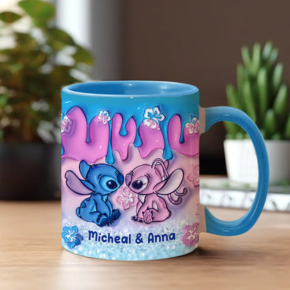 Blue & Pink Ohana Kissing - Personalized Ohana Accent Mug