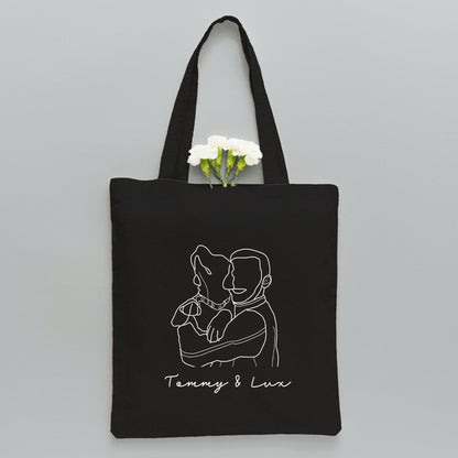 Custom Photo Line Art - Personalized Dog Embroidered Tote Bag