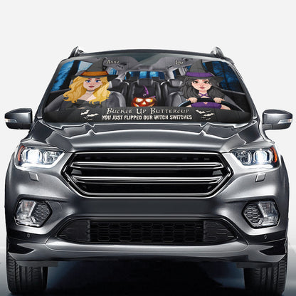 Buckle Up Buttercup - Personalized Witch Car Sunshade