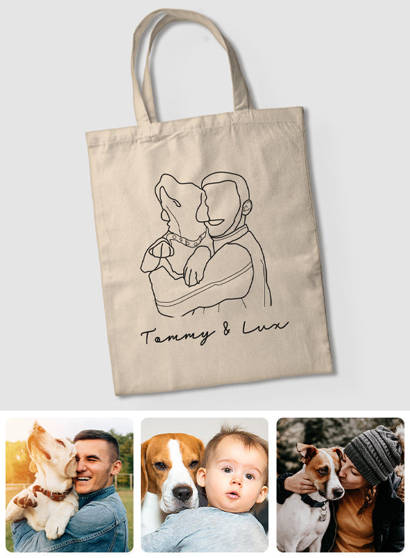 Custom Photo Line Art - Personalized Dog Embroidered Tote Bag