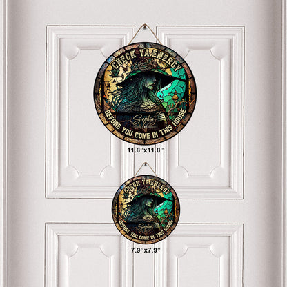 Check Ya Energy - Personalized Witch Round Wood Sign