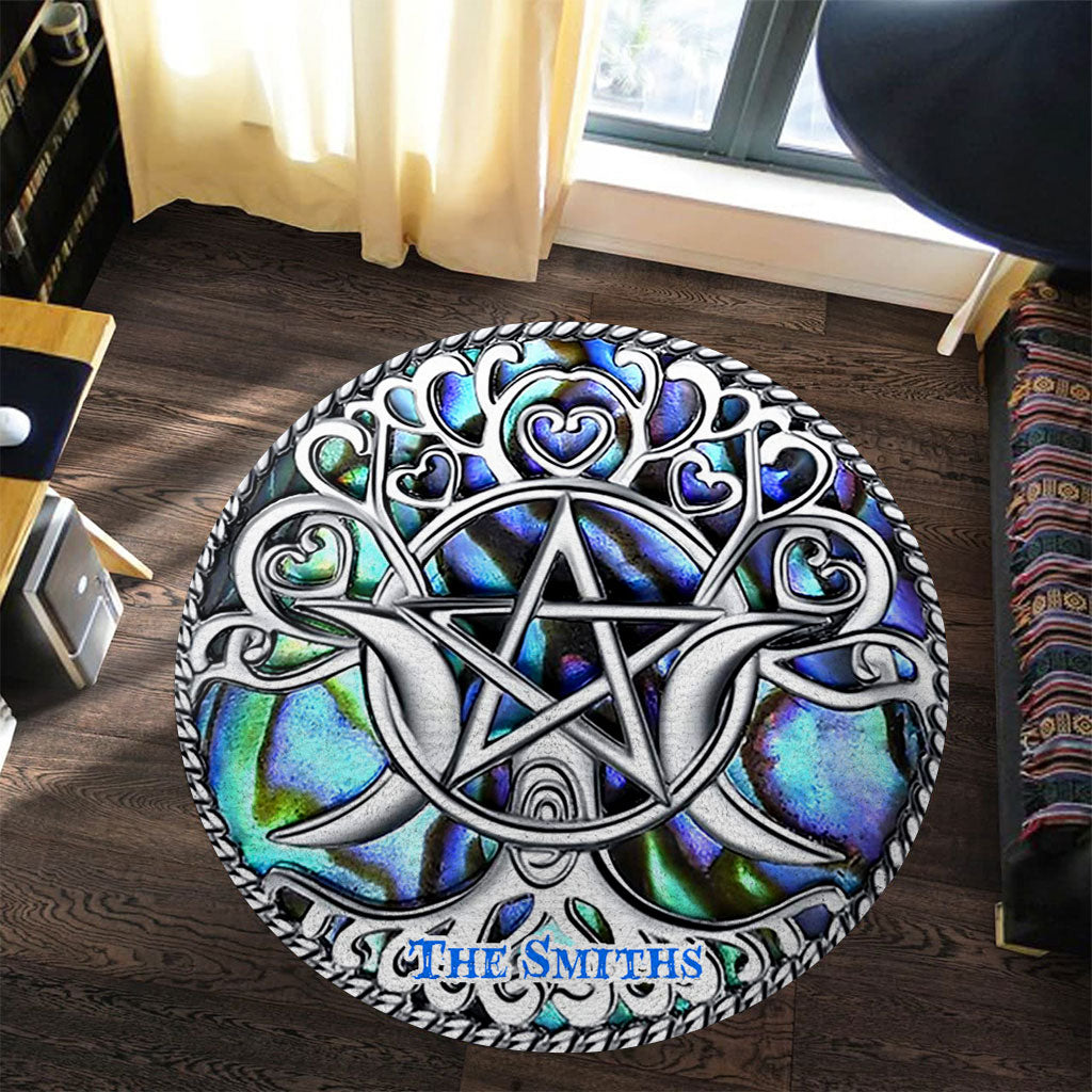 Triple Moon Pentacle - Personalized Witch Round Rug