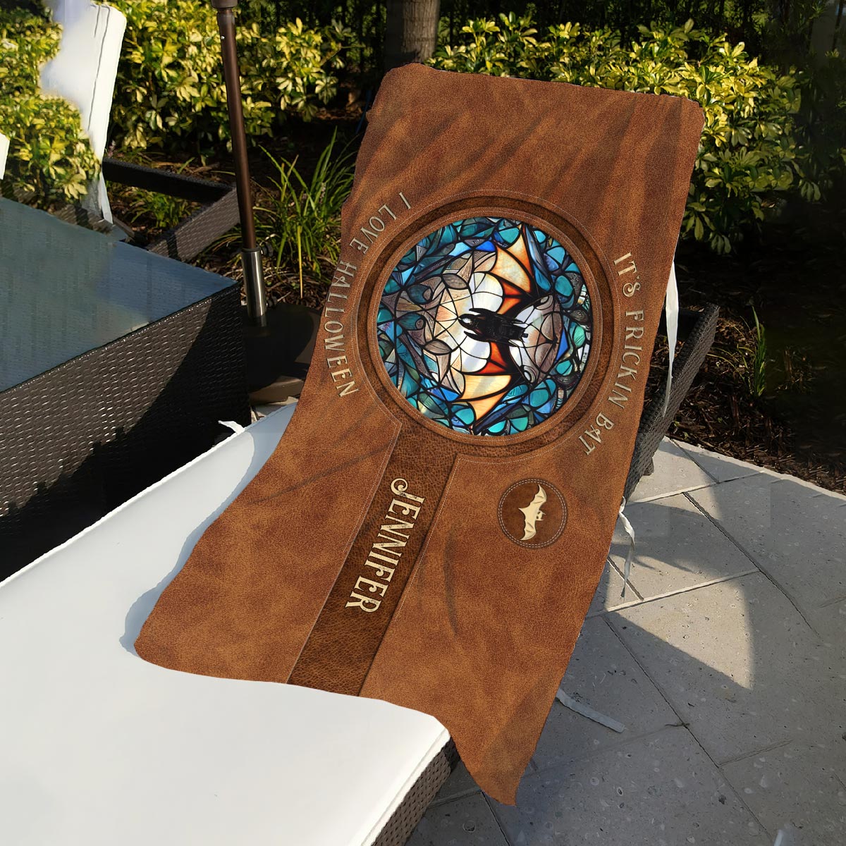 It's Frickin' Bat I Love Halloween - Personalized Witch Beach Towel