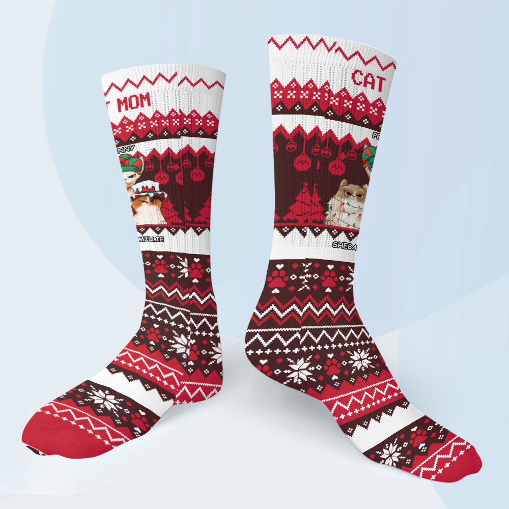 Cat mom/ Dog mom/ Fur Mom/ Cat Dad/ Dog Dad Ugly Pattern - Personalized Dog Socks