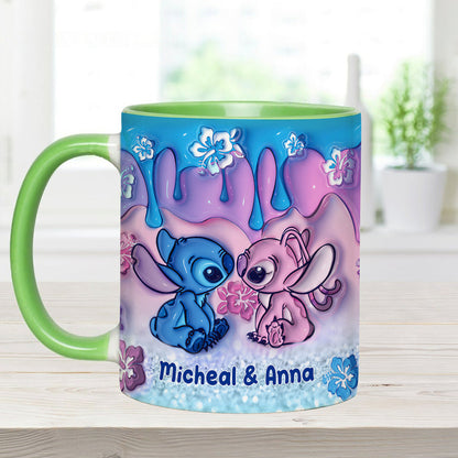 Blue & Pink Ohana Kissing - Personalized Ohana Accent Mug