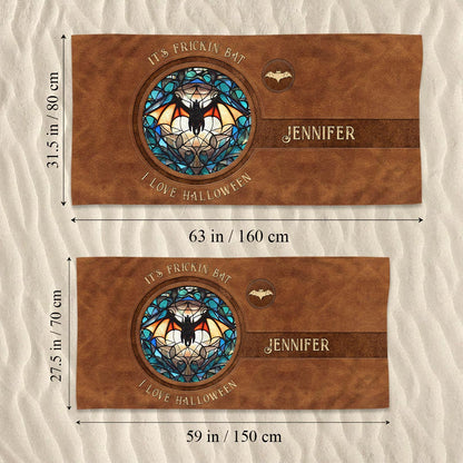 It's Frickin' Bat I Love Halloween - Personalized Witch Beach Towel