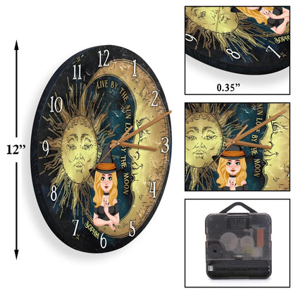 Live By The Sun Love By The Moon - Personalized Witch Wall Clock