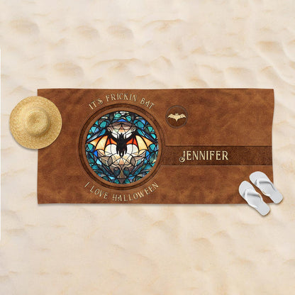 It's Frickin' Bat I Love Halloween - Personalized Witch Beach Towel