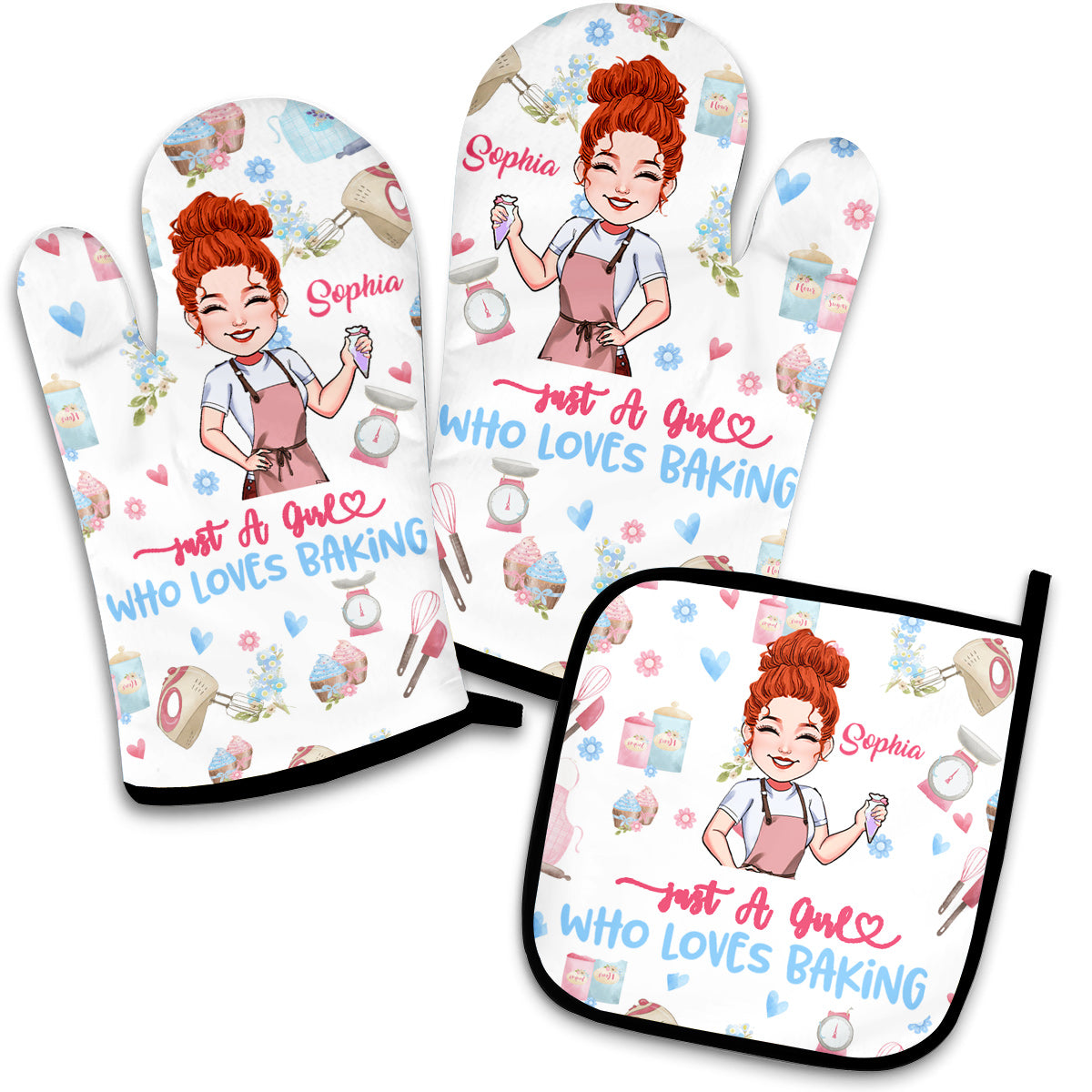 Just A Girl Who Loves Baking - Personalized Baking Oven Mitts & Pot Holder Set