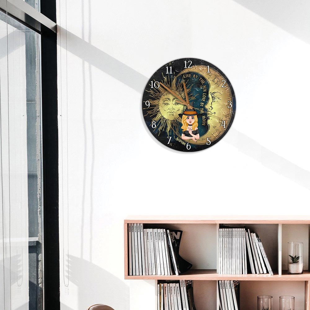 Live By The Sun Love By The Moon - Personalized Witch Wall Clock