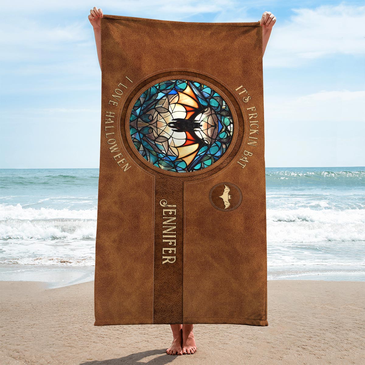 It's Frickin' Bat I Love Halloween - Personalized Witch Beach Towel