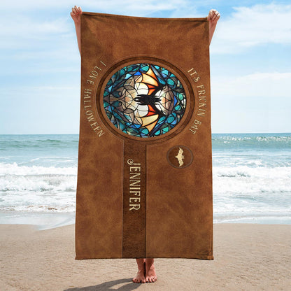 It's Frickin' Bat I Love Halloween - Personalized Witch Beach Towel