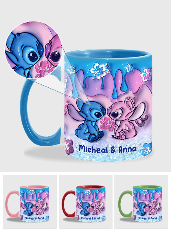 Blue & Pink Ohana Kissing - Personalized Ohana Accent Mug