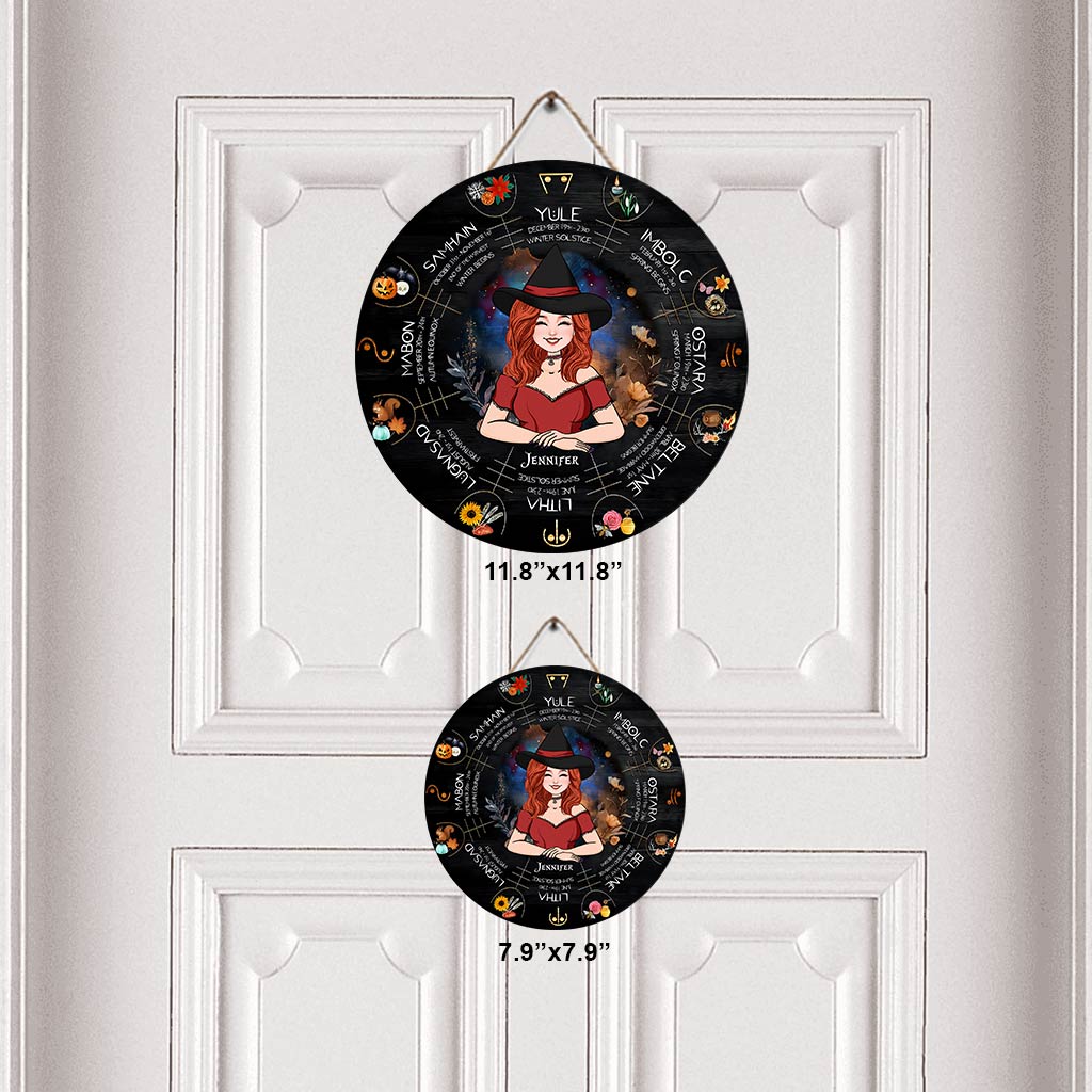 Wheel Of The Year - Personalized Witch Round Wood Sign