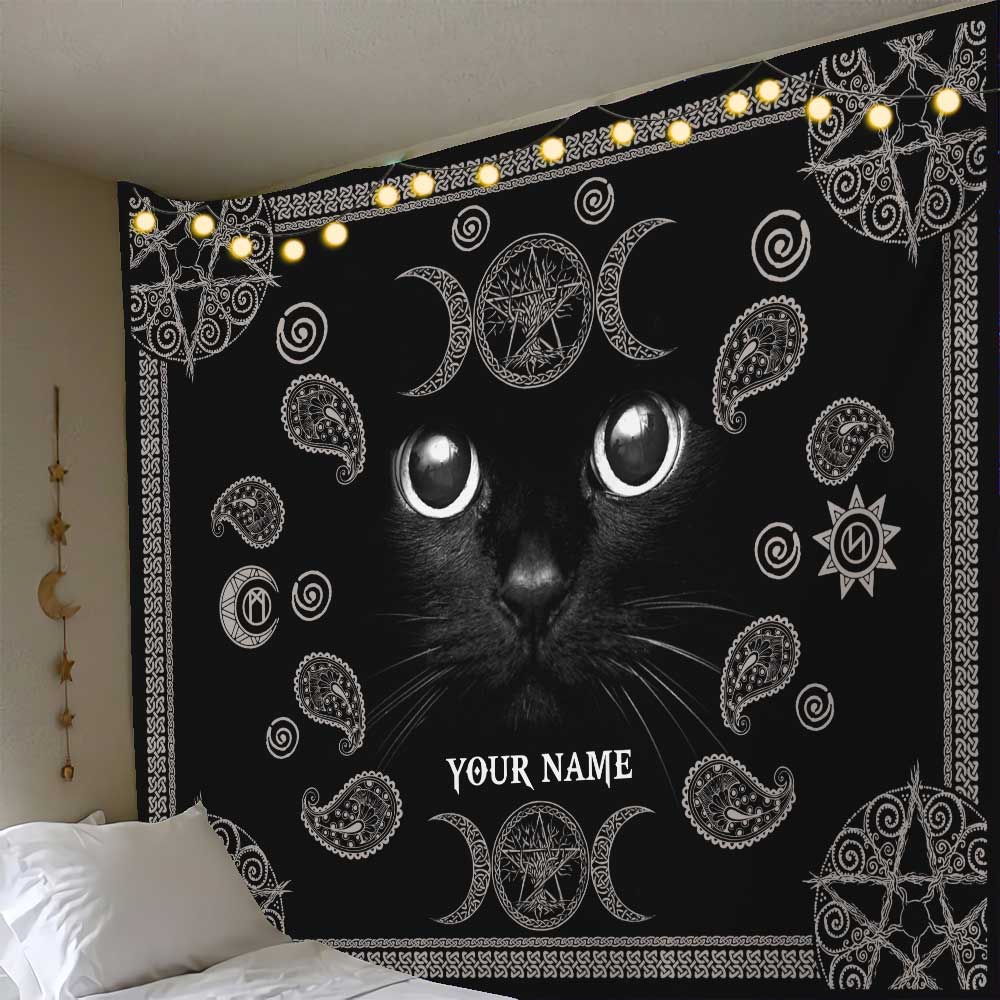 Witchy Black Cat - Personalized Witch Wall Tapestry
