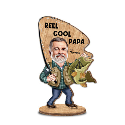 Reel Cool - Fishing gift for dad, him, husband, grandpa - Personalized Freestanding Wood Plaque