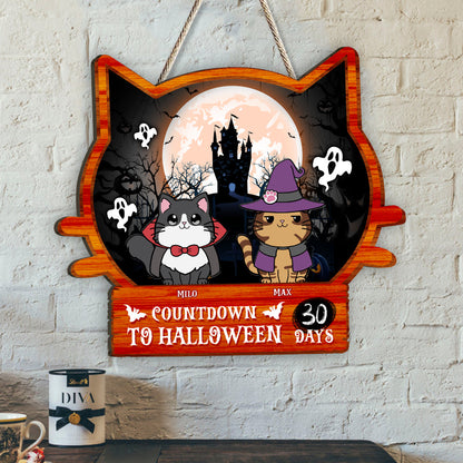 Countdown To Halloween - Personalized Cat Wood Sign