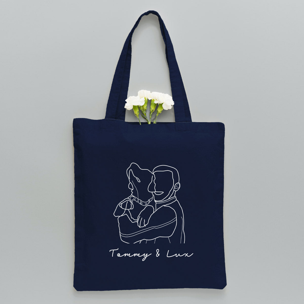 Custom Photo Line Art - Personalized Dog Embroidered Tote Bag