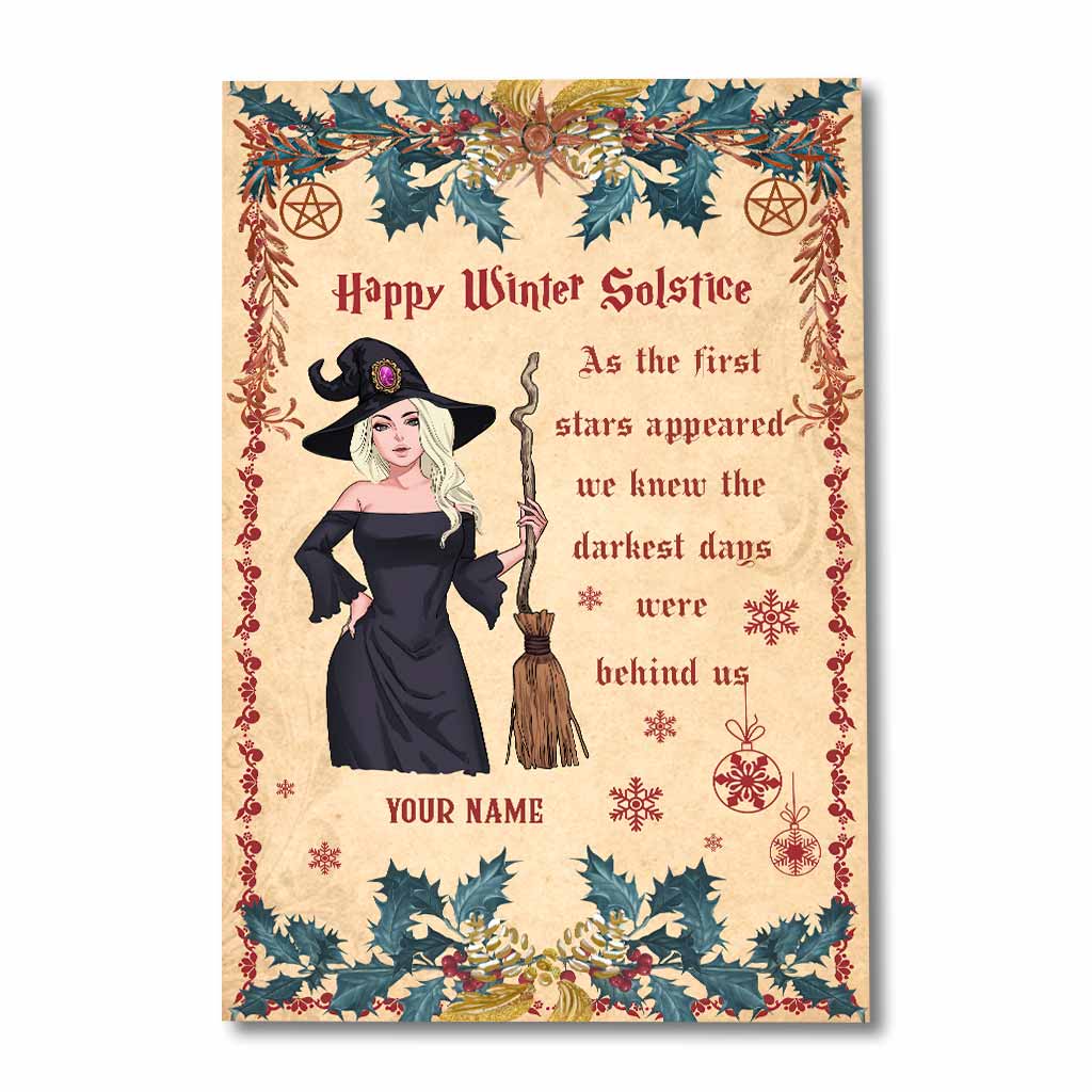 Happy Winter Solstice - Personalized Christmas Witch Canvas And Poster