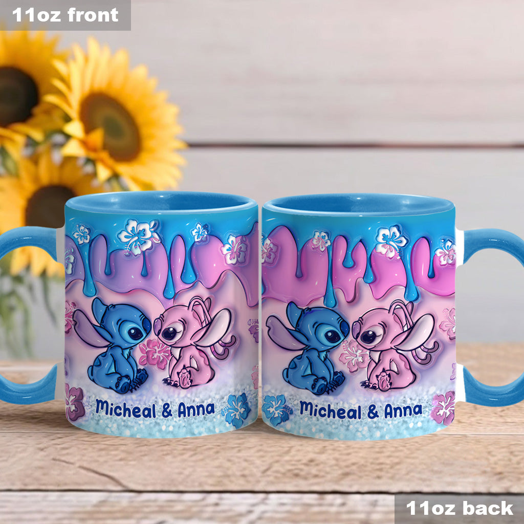 Blue & Pink Ohana Kissing - Personalized Ohana Accent Mug