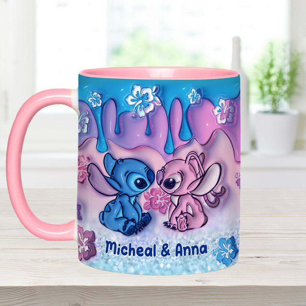 Blue & Pink Ohana Kissing - Personalized Ohana Accent Mug