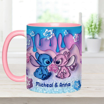Blue & Pink Ohana Kissing - Personalized Ohana Accent Mug
