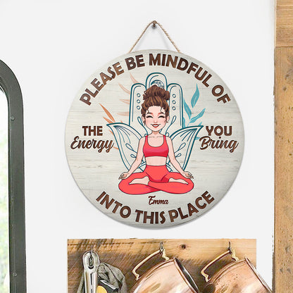 Please Be Mindful - Personalized Yoga Round Wood Sign