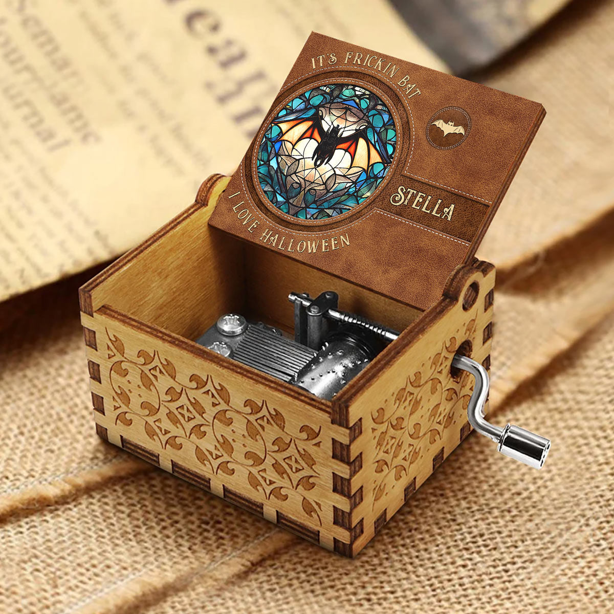 It's Frickin' Bat I Love Halloween - Personalized Witch Hand Crank Music Box