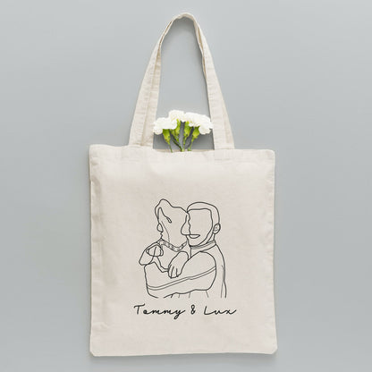 Custom Photo Line Art - Personalized Dog Embroidered Tote Bag
