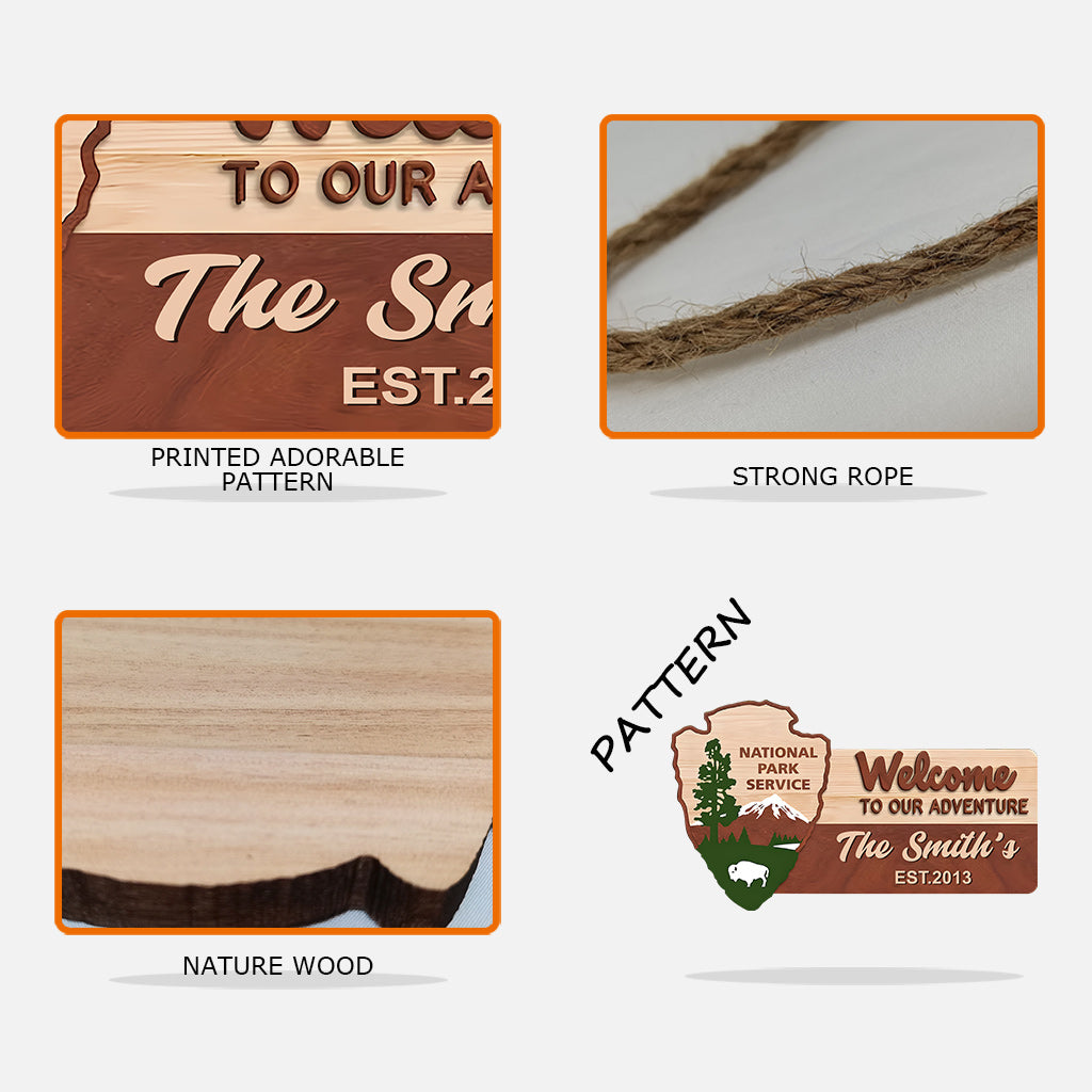 Welcome To Our Adventure - Personalized Hiking Custom Shaped Wood Sign