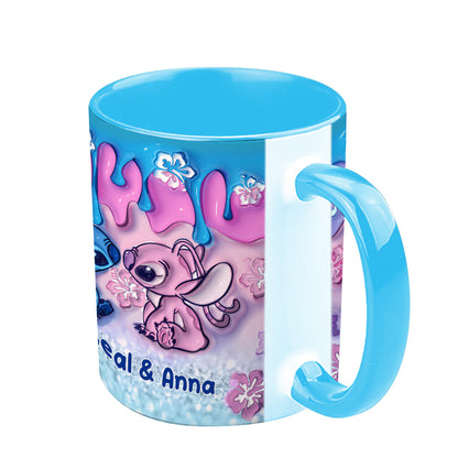 Blue & Pink Ohana Kissing - Personalized Ohana Accent Mug