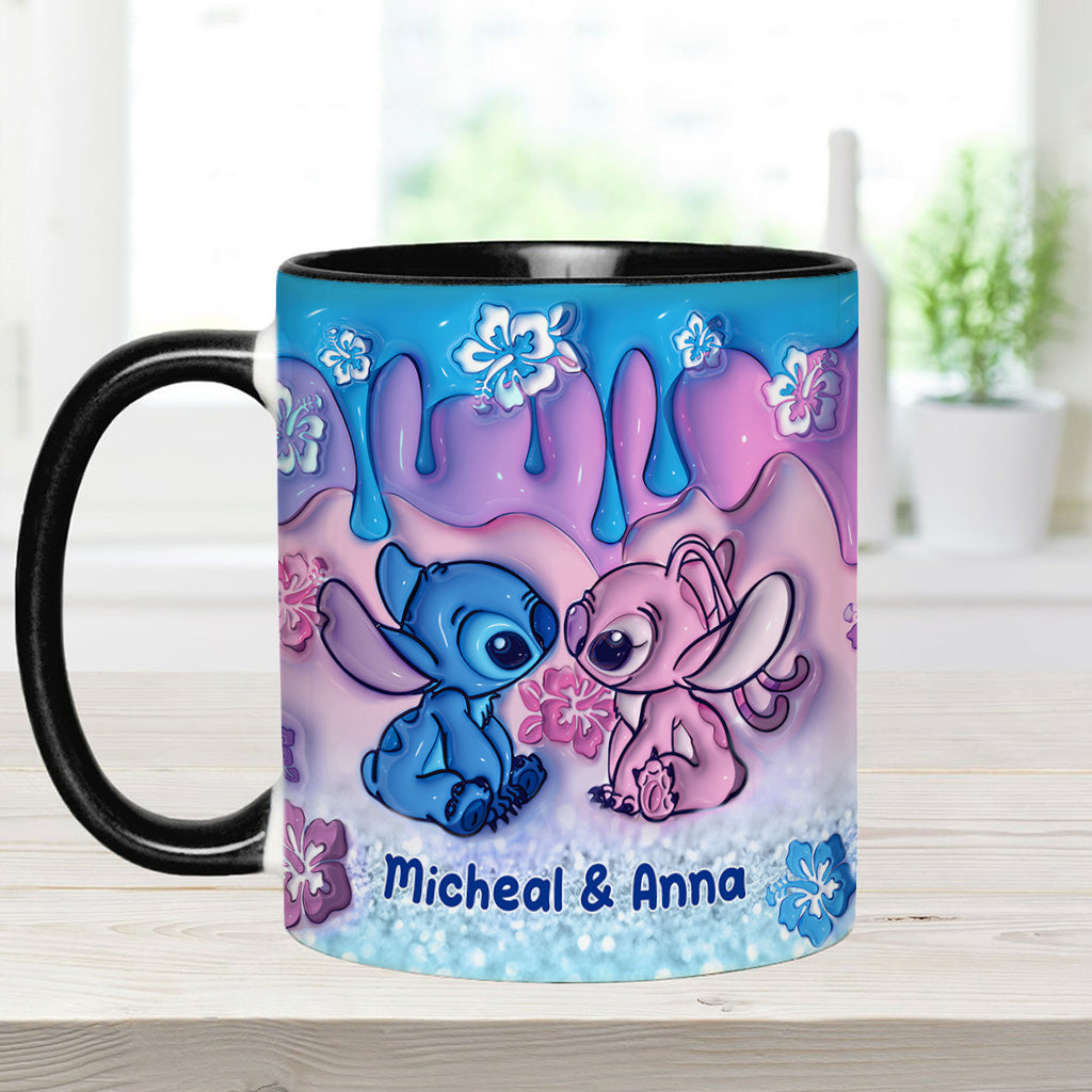 Blue & Pink Ohana Kissing - Personalized Ohana Accent Mug