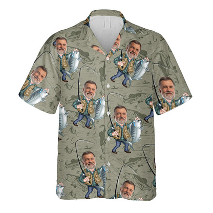 Funny Fishing Portrait - Personalized Fishing Hawaiian Shirt