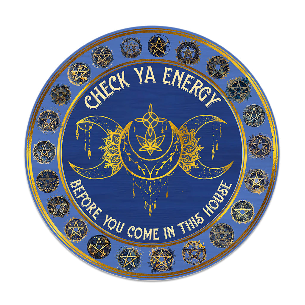 Check Your Energy - Personalized Witch Round Wood Sign
