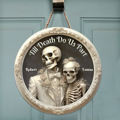 Till Death Do Us Part - Personalized Skull Round Wood Sign